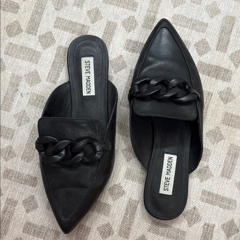Steve Madden Black Chain Detail Mules